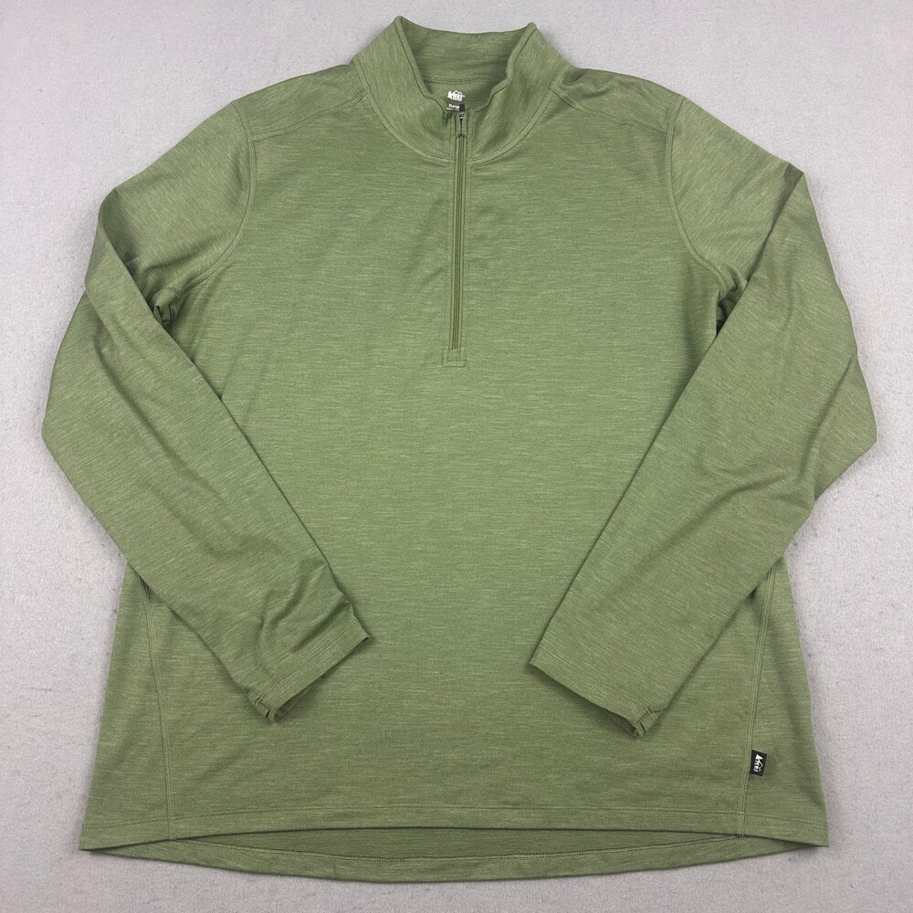 REI Co-op Sweater Men Extra Large Green 1/4 Zip Mock Neck Hiking Outdoor XL *